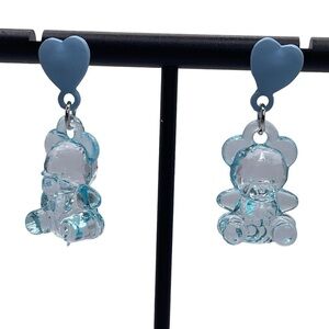 Teddy Bear blue heart earrings New